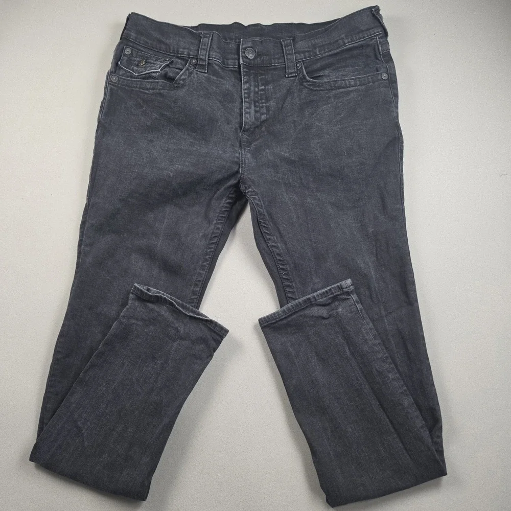 True Religion Rocco Relaxed Skinny Jeans Mens 38 Black Faded Flap Pocket Stretch